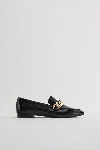 Zara + Faux Patent Loafers With Chain Detail Trf