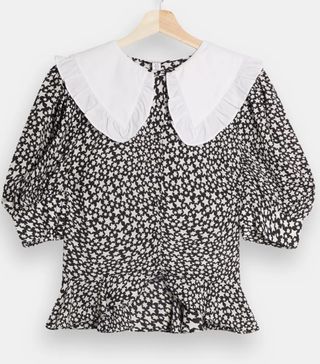 Topshop + Black and White Constrast Collar Star Top