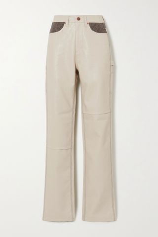 Andersson Bell + Mabel Vegan Leather and Herringbone Wool-Blend Straight-Leg Pants
