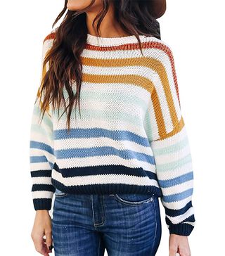 Zesica + Long Sleeve Striped Color Block Sweater