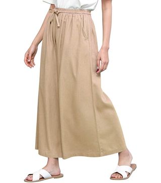 Lock and Love + Washed Linen Wide Leg Pants with Draw String