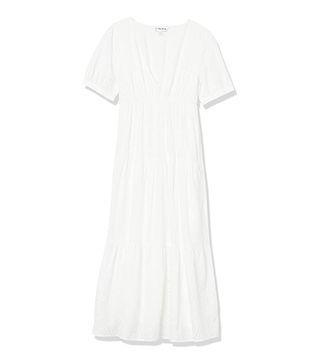 The Drop + Imogen Short Sleeve Tiered V-Neck Eyelet Cotton Midi Dress