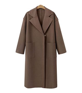 GGUHHU + Premium Notched Collar Long Woolen Coat with Belt