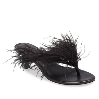 Cult Gaia + Myra Ostrich Feather Embellished Slide Sandals