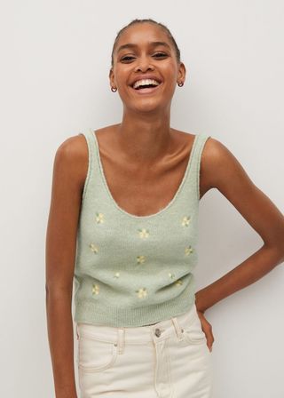 Mango + Embroidered Flower Top