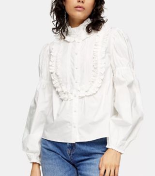 Topshop + White Victoriana Puff Sleeve Top