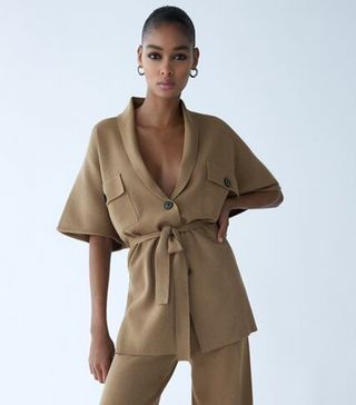 Zara + Knitted Waistcoat With Belt