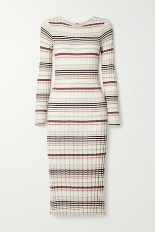 Adam Lippes + Striped Ribbed Silk and Cashmere-Blend Midi Dress