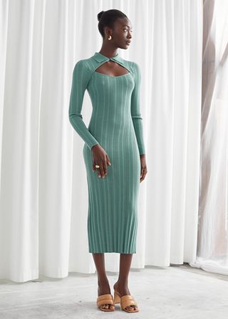 & Other Stories + Fitted Cut Out Midi Rib Dress