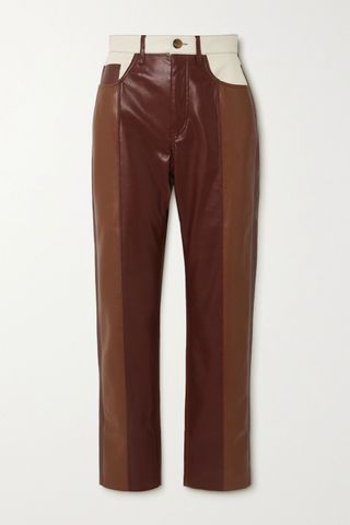 Nanushka + Vinni Cropped Color-Block Vegan Leather Straight-Leg Pants