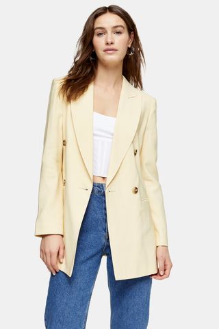 Topshop + Yellow Double Breasted Belted Blazer