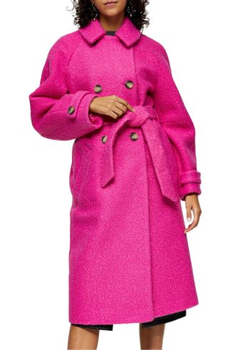 Topshop + Bright Pink Boucle Trench