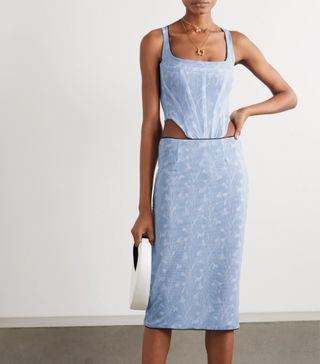Miaou + Campbell Lace-Trimmed Floral-Print Stretch-Mesh Bustier Top