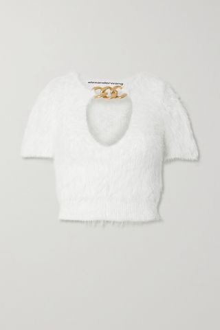 Alexander Wang + Chain-Embellished Cropped Knitted Sweater