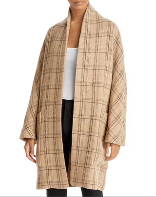 Vince + Plaid Collarless Coat