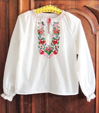 Vintage + Hungarian Matyo Embroidered Folklore Peasant Blouse