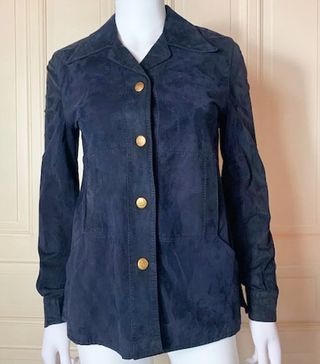 Vintage + Celine 1970's Blue Leather Suede Jacket