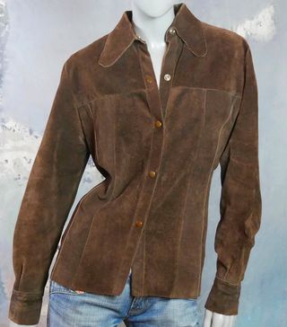 Vintage + 1970s Vintage Brown Leather Shirt