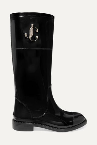 Jimmy Choo + Edith Logo-Embellished Faux Patent-Leather Rain Boots