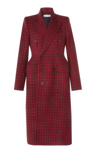 Balenciaga + Houndstooth Double-Breasted Wool Coat