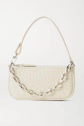 BY FAR + Rachel Mini Chain-Embellished Croc-Effect Leather Shoulder Bag