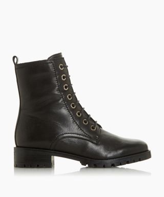 Dune London + Prestone Black Cleated Sole Lace-Up Hiker Boots