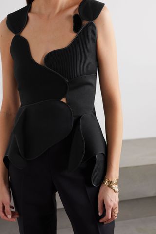 The Row + Mica Patchwork Wool and Silk-Blend Crepe, Twill and Velvet Top
