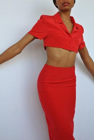Mirror Palais + Collared Cropped Shirt in Red