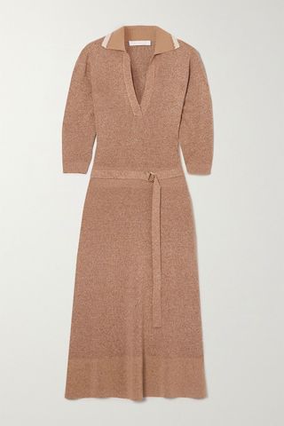 Chloé + Belted Mélange Wool and Silk-Blend Midi Dress