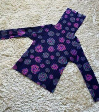 Issey Miyake + Pleats Please Bloom Flower Pattern Purple Top