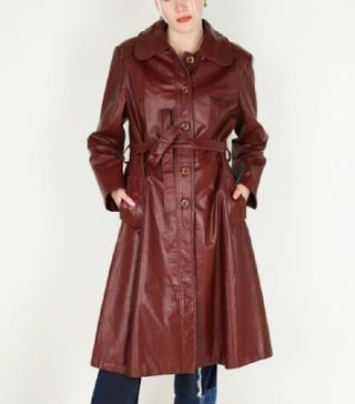 Rokit + Vintage 1970s Russet Brown Long Leather Jacket