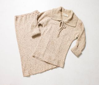 Lofties by Lawrence + 1950s Ensemble Wool Knit Brown Skirt & Sweater Set