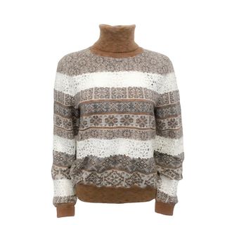 Chanel + Turtleneck with Lace Tan Multi Sweater