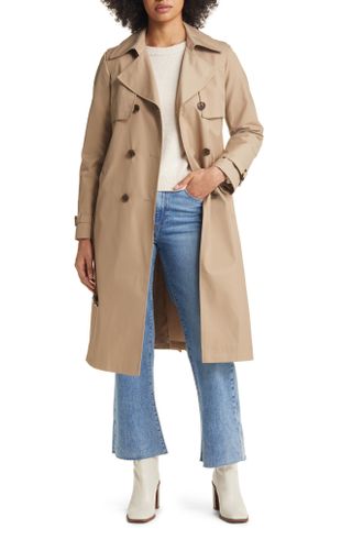 Sam Edelman + Water Repellent Double Face Cotton Blend Trench Coat