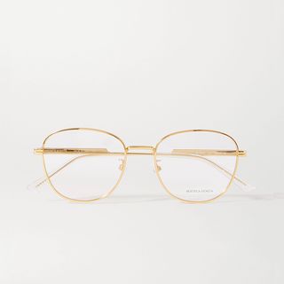 Bottega Veneta + Round-Frame Gold-Tone and Acetate Optical Glasses