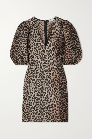 Ganni + Leopard-Jacquard Mini Dress