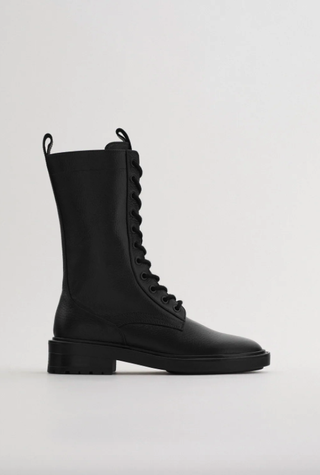 Zara + Low-Heeled Laced Leather Ankle Boots
