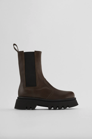Zara + Low-Heeled Lug Sole Leather Ankle Boots