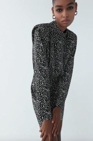 Zara + Animal Print Shoulder Pad Dress