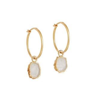 Missoma + Rainbow Moonstone Gold Medium Charm Hoops