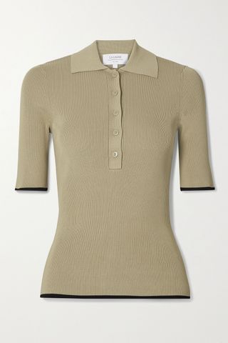 La Ligne + Slinky Two-Tone Ribbed-Knit Polo Shirt
