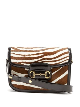 Gucci + 1955 Horsebit Zebra-Print Calf Hair & Leather Bag