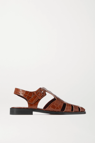 Staud + Brady Cutout Croc-Effect Leather Loafers