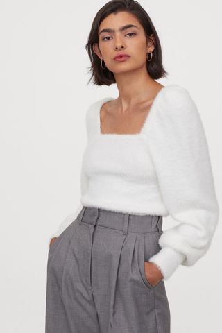 H&M + Puff-Sleeved Fluffy Sweater