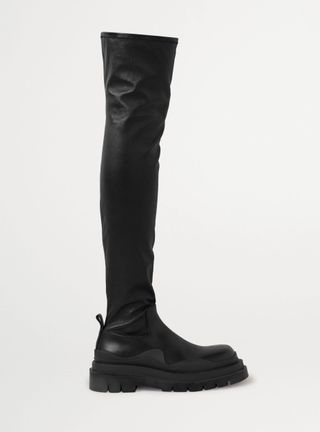 Bottega Veneta + Rubber-Trimmed Leather Over-the-Knee Boots
