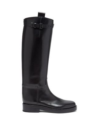 Ann Demeulemeester + Buckled-Strap Knee-High Leather Boots