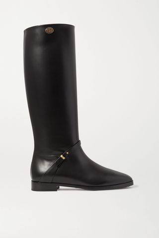 Gucci + Rosie Logo-Embellished Leather Knee Boots