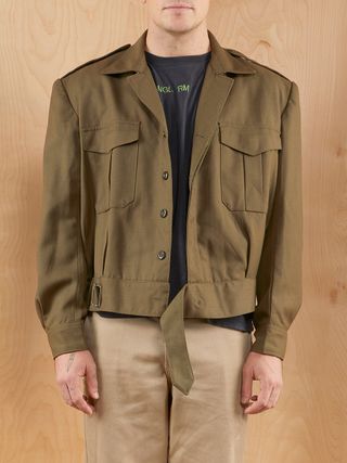 Vintage + Military Style Jacket With Shoulder Pads