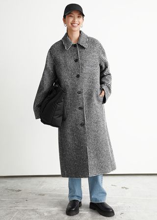 & Other Stories + Houndstooth Wool Blend Long Coat