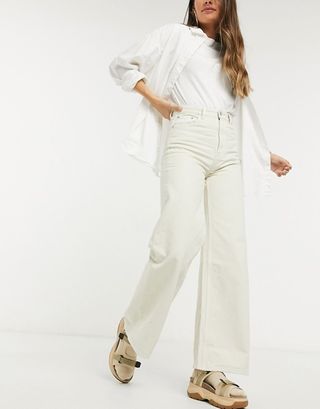 Weekday + Ace Organic Cotton Wide Leg Jeans in Tinted Ecru